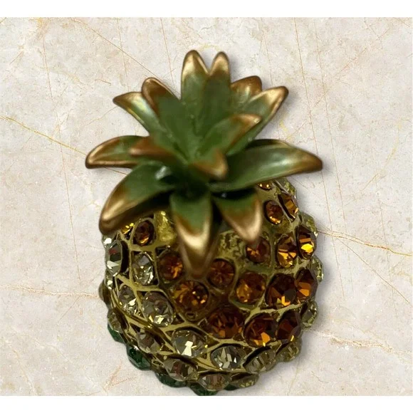 Rucinni Pineapple Trinket Jewelry Box Swarovski & Austria Crystals Enamel Hinged - Picture 9 of 9